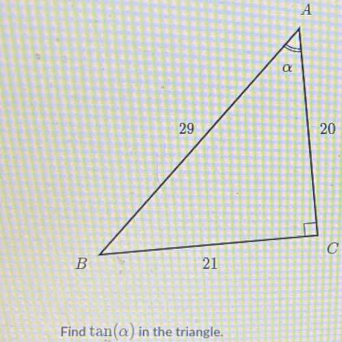 А
R
29
20
B
21
Find tan(a) in the triangle.