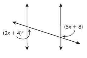 The figure shows two lines cut by a transversal. What value The figure shows two lines cut by a tra