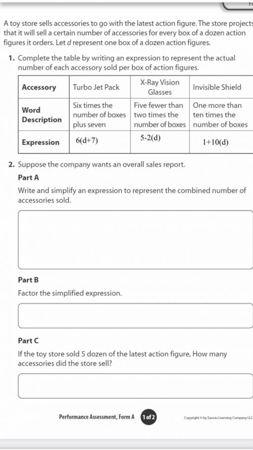 Complete the table by writing an expression to represent the actual number of each accessory sold p