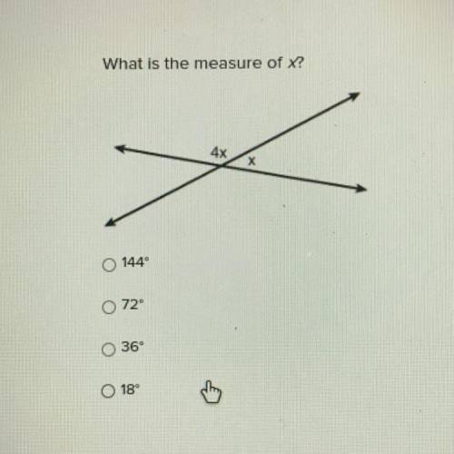 What is the measure of X?
O 144°
O 72°
O 36°
O 18°