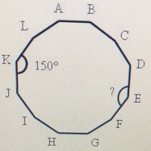 PLS HELP IM TIMED!!

The polygon given below is a regular dodecagon.
What is the measure of _E?
-