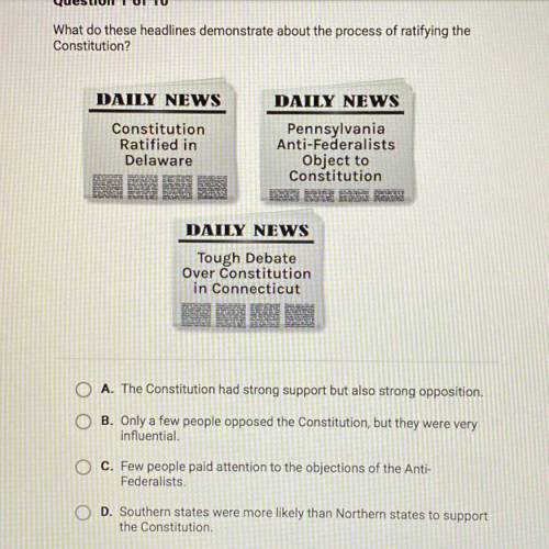 What do these headlines demonstrate about the process of ratifying the

Constitution?
A. The const