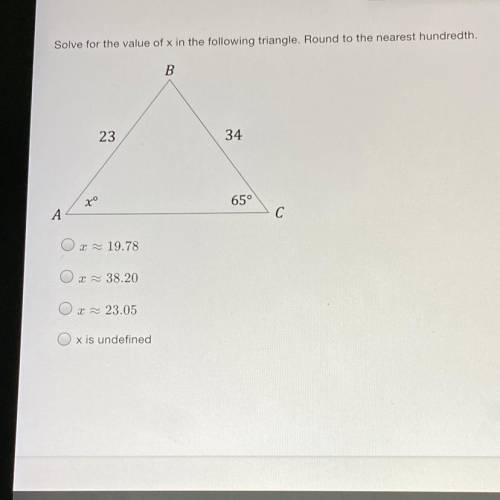 Please help!! solve for x in the following triangle.
