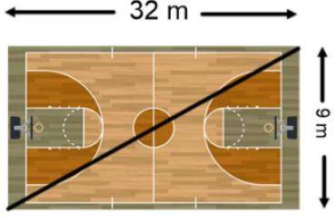 If the length of a basketball court is 32 meters and the width is 9 meters, what is the diagonal of