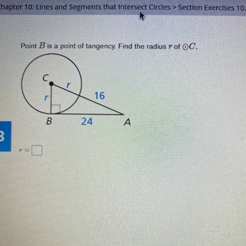 Point B is a point of tangency. Find the radius r of c