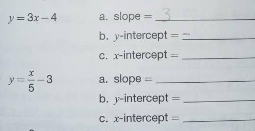 Slope y intercept x intercept​
