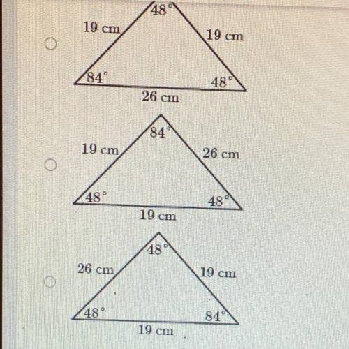 I give !!!

A triangle has sides of a lengths of 19 centemeters,19 centimeters,26 centimet