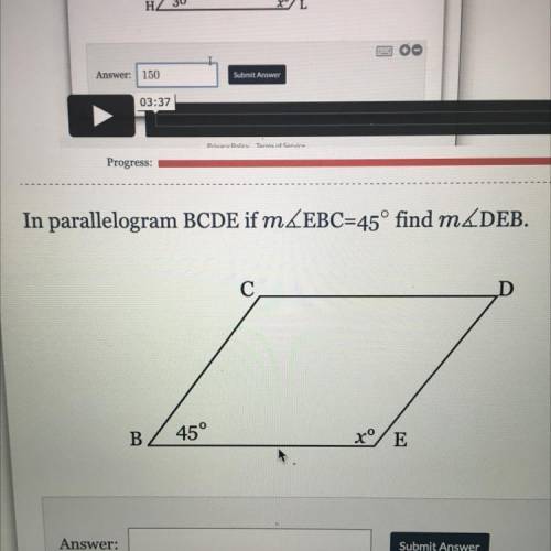 In parallelogram BCDE if m EBC=45 find m DEB