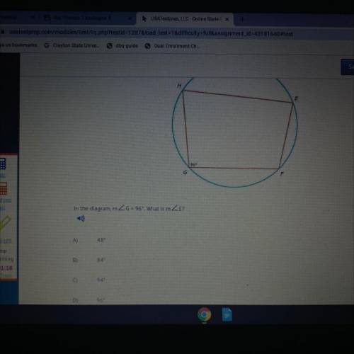 HELP!!! in the diagram m ∠ g=96. what is m ∠E