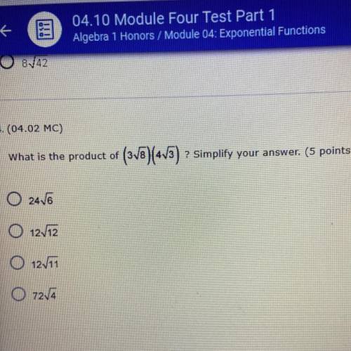 What is the product of (3to the square root of 8)(4 to the square root of 3)? Simplify your answer