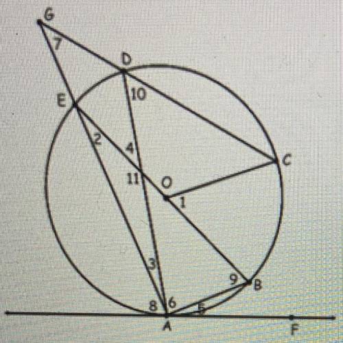 Which of the following is a diameter of Circle O?
A
AB
B
DG
EB
D
AE