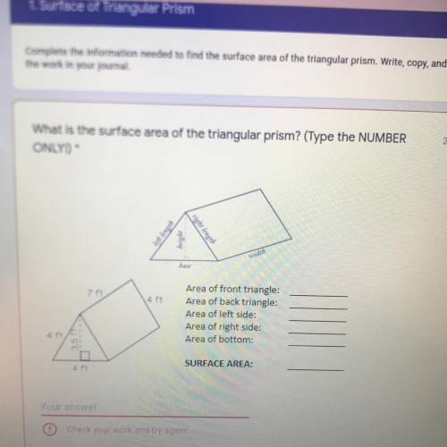 What is the area of the triangular prism , 4 , 4 , 4 , 7 , 3.5