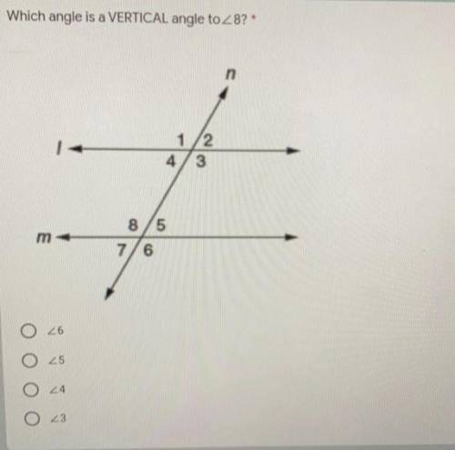 Which angle is a VERTICAL angle to 8?