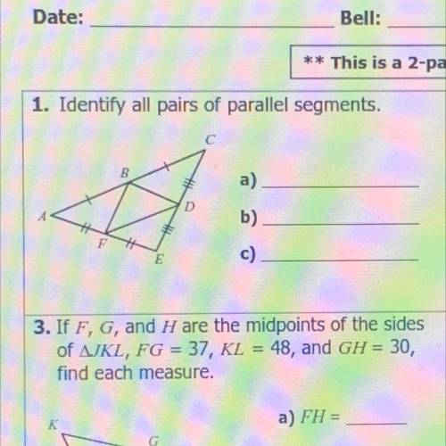 Identify all pairs of parallel segments pls help on number one