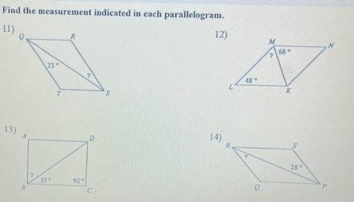 PLEASE HELP!! Question: Find the measurement indicated in each parallelogram. (Photo attached)