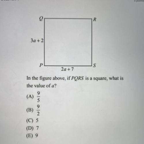 In the figure above if PQRS is a square, what is the value of a?￼