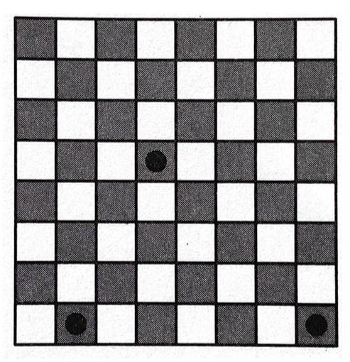 The checker piece near the middle of the board can move diagonally in any directions between shaded