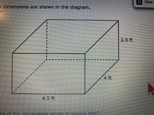 A rectangular prism and it’s dimensions are shown in the diagram. What is the total surface are of