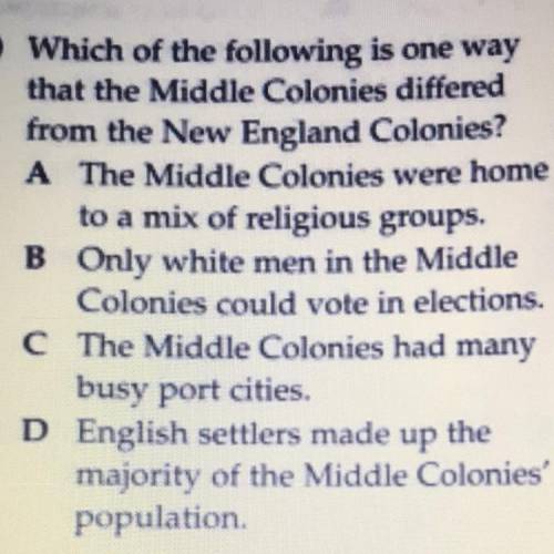 Which of the following is one way

 that the Middle Colonies differed
from the New England Colonie