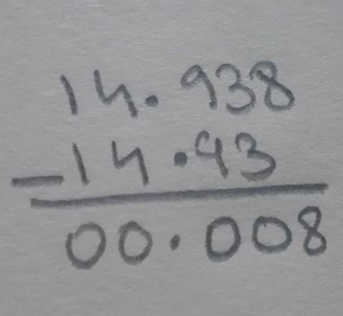 How do you simplify 14.938 - 14.93 ? 
Please help