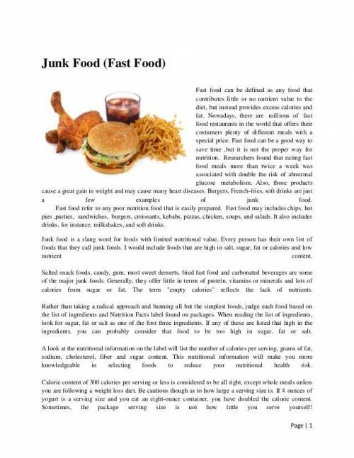 What are the effects of eating junk food (article)​