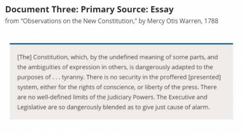 What concerns about the Constitution did Warren express?

Write your response in three to four com