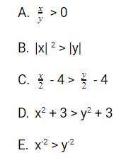 If x and y are real numbers such that x > 0 and y < 0, then which of the following inequaliti