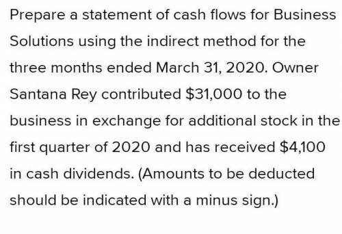 ACCOUNTING:

Santana Rey, owner of Business Solutions, decides to prepare a statement of cash flows
