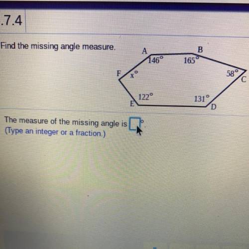 Find the missing angle measure.