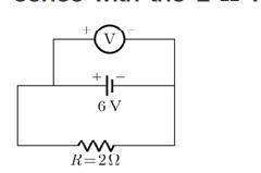 When a student connects a voltmeter as shown, it measures 6 V. If he connects a resistance of 4 Ω i