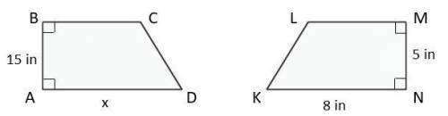In the diagram below, figure ABCD is similar to figure NMLK. Which of the following proportions can