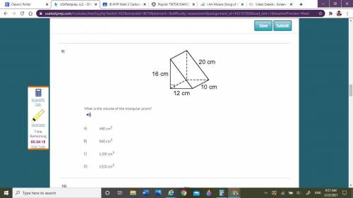 What is the volume of the triangular prism? please help quick