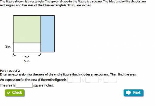 Help me please!

Enter an expression for the area of the entire figure that includes an exponent.