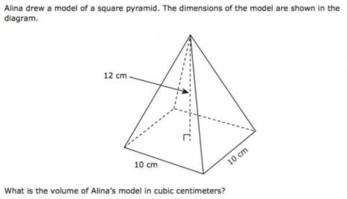 I need help. Alina drew a model of a square pyramid. The dimensions of the model are shown in the d