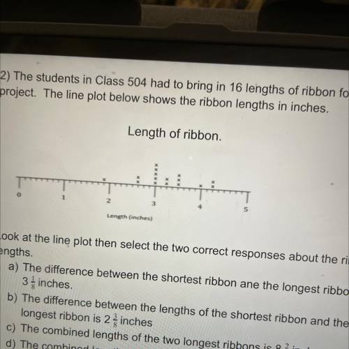 2) The students in Class 504 had to bring in 16 lengths of ribbon for a

project. The line plot be