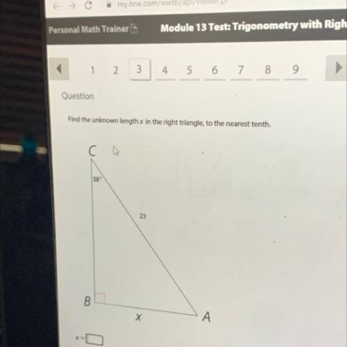 Find the unknown length in the right triangle