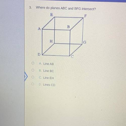 10 POINTS! PLZ ANSWER! 
Where do planes ABC and BFG intersect?