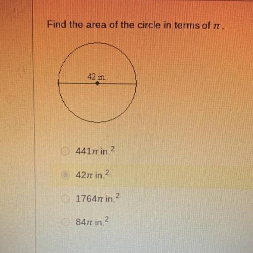 Find the area of the circle in terms of pie
