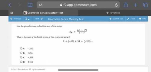 Select the correct answer.

Use the given formula to find the sum of the series.
What is the sum o