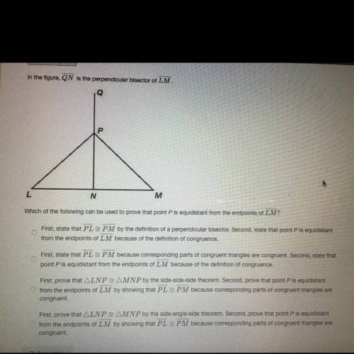 In the figure, QN is the perpendicular bisecter of LM
Open photo for the question pls