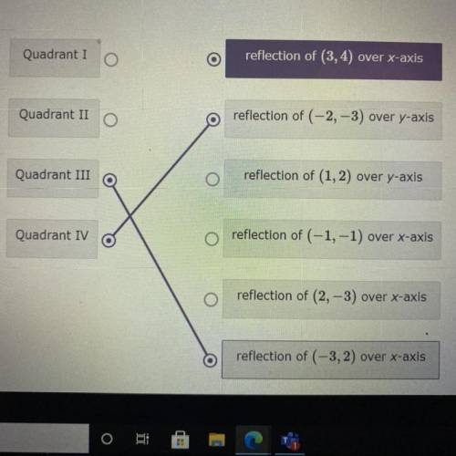 Quadrant I

O
reflection of (3, 4) over x-axis
Quadrant II
O
reflection of (-2, -3) over y-axis
Qu