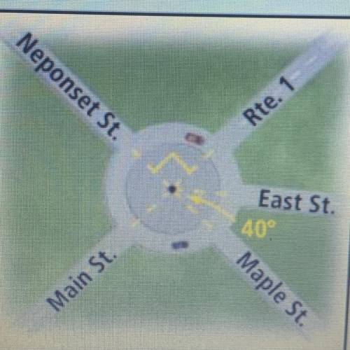 Five streets come together at a traffic circle, as shown below.

The diameter of the circle travel