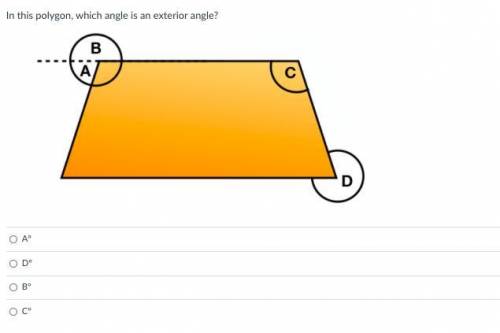 In this polygon, which angle is an exterior angle?