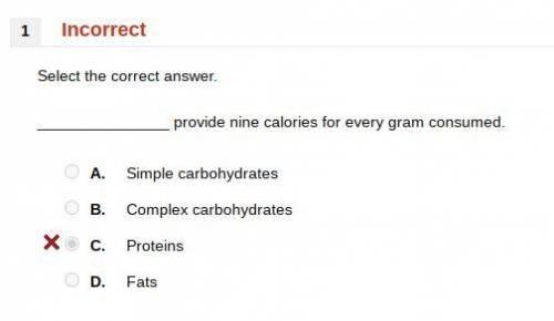 _______________ provide nine calories for every gram consumed.

A. 
Simple carbohydrates
B. 
Compl