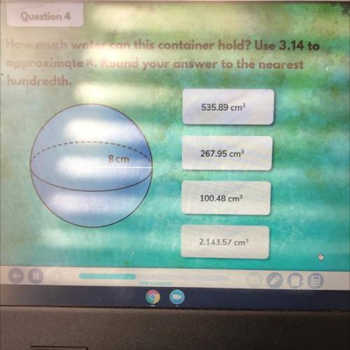 How much water can this container hold? Use 3.14 to approximate pie round your answer to the neares