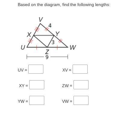(Triangle midsegments) Based on the diagram, find the following lengths: