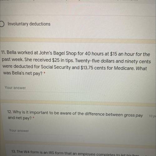11, Bella worked at John's Bagel Shop for 40 hours at $ 15 an hour for the past week. She received