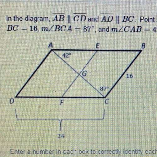 In the diagram, AB ∥CD and AD ∥ BC. Point E, point F, and point G are midpoints of AB, CD, and AC r