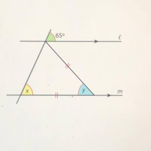 Find the measure of the angles marked x and y in the given diagram in the line L is parallel to lin