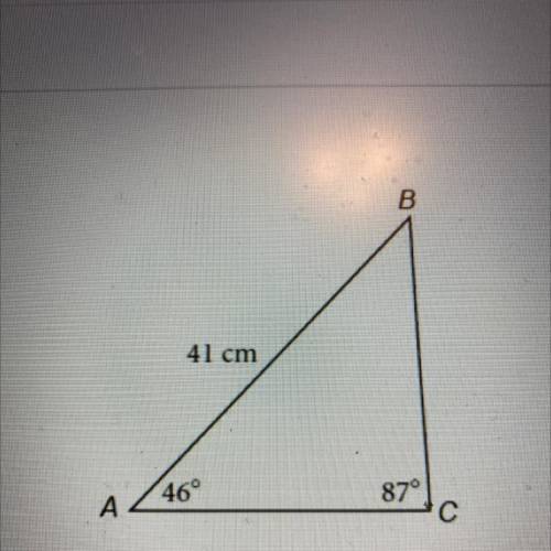 Find the length of side AC. Hint: Find the measure of measure of angle B first.